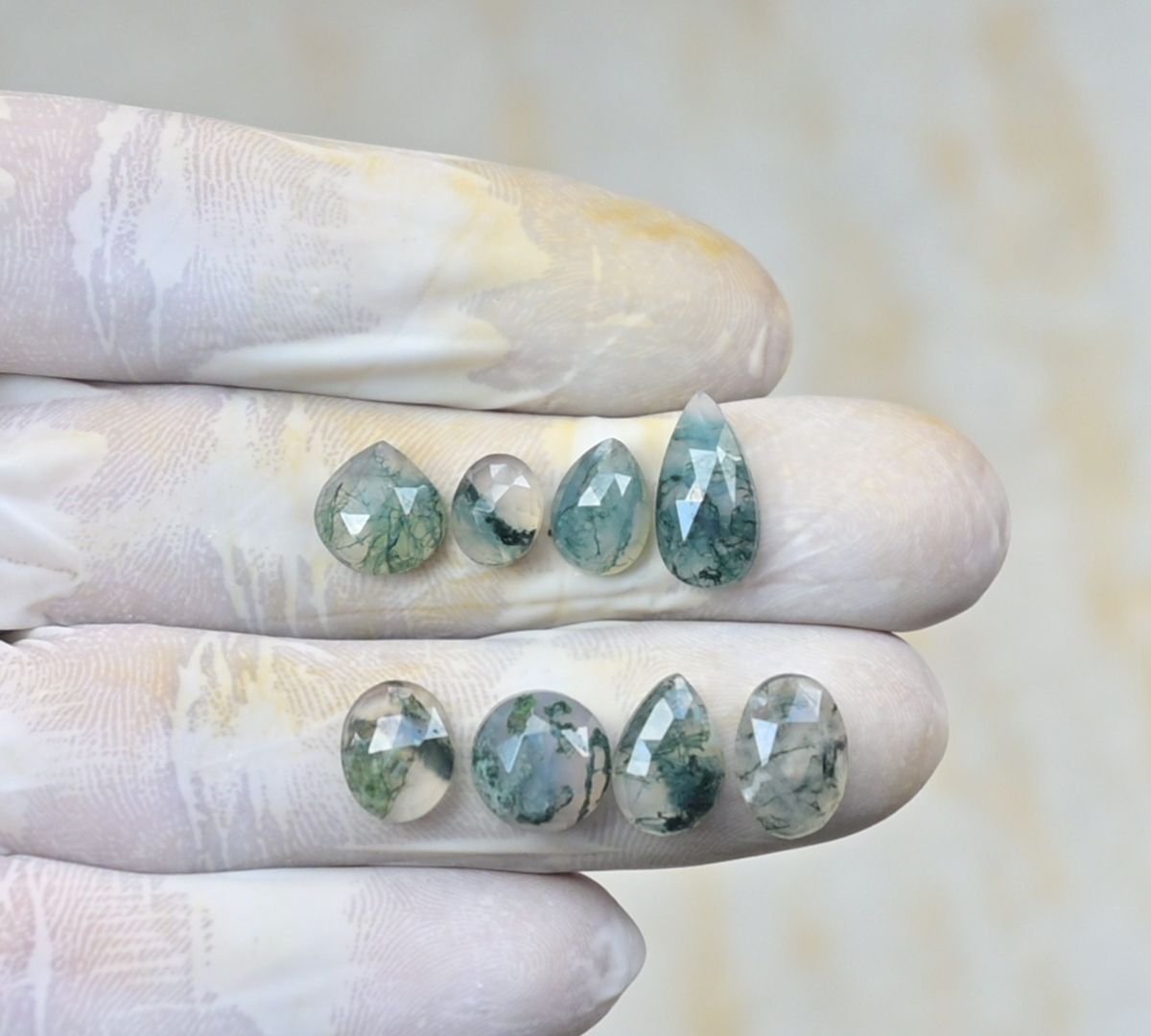 Natural Moss Agate Gemstone Rose Cut Mix Shape Cabochon High Quality Loose Gemstones For Jewelry Making 8-14 MM Size 8 Pcs V4194