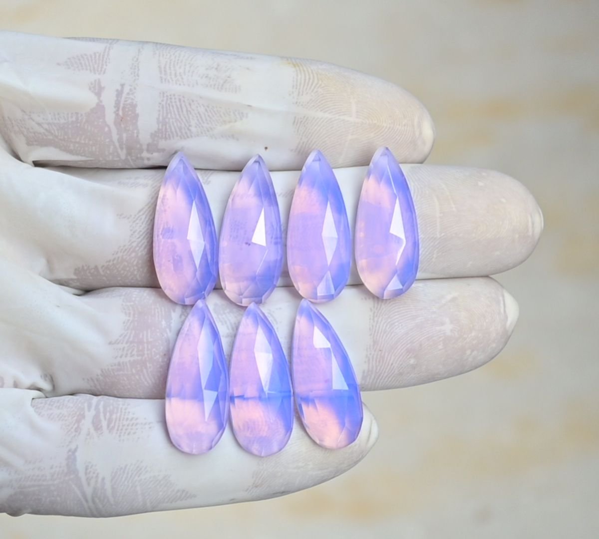 Natural Lavender Quartz Gemstone Rose Cut Pear Shape Cabochon High Quality Loose Gemstones For Jewelry Making 25x10 MM Size 7 Pcs V4200