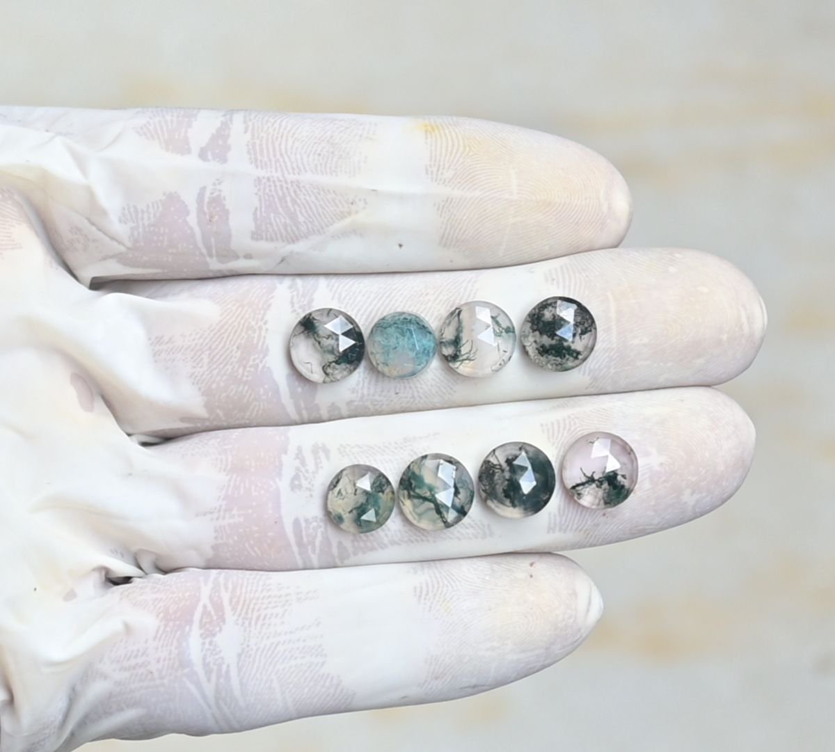 Natural Moss Agate Gemstone Rose Cut Round Shape Cabochon High Quality Loose Gemstones For Jewelry Making 8-9 MM Size 8 Pcs V4211