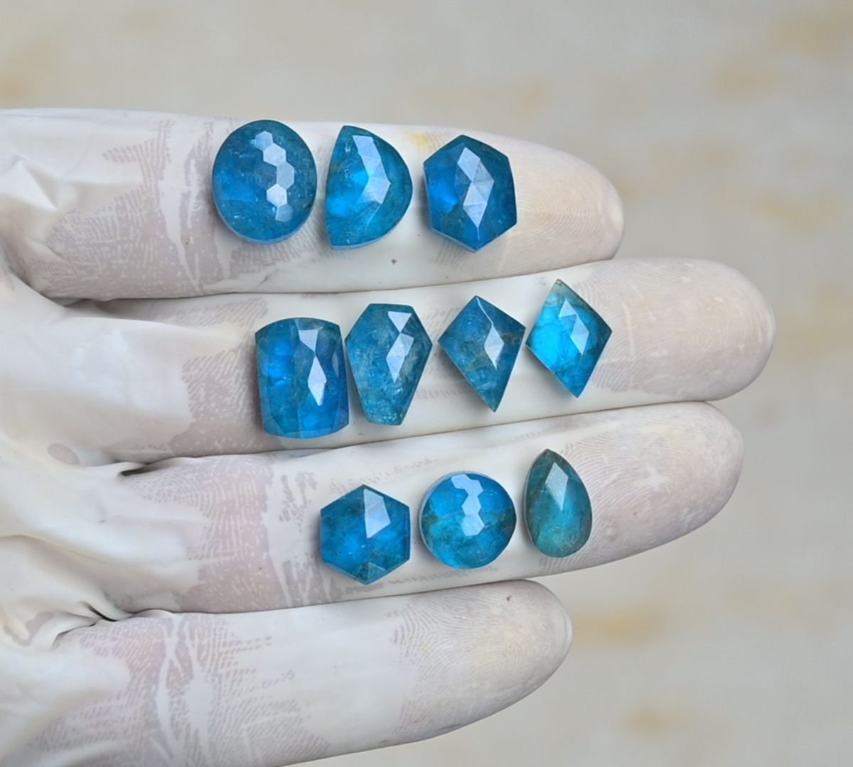 Natural Apatite Doublet Gemstone Rose Cut Mix Shape Cabochon High Quality Loose Gemstones For Jewelry Making 11-14 MM Size 10 Pcs V4215