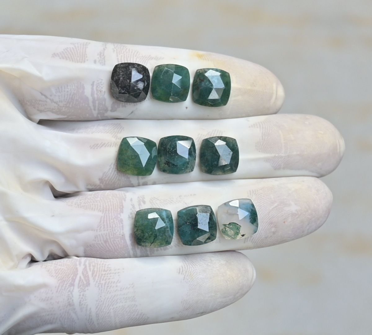 Natural Moss Agate Gemstone Rose Cut Cushion Shape Cabochon High Quality Loose Gemstones For Jewelry Making 10 MM Size 9 Pcs V4224