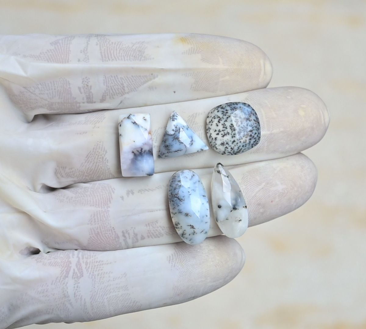 Natural Dendrite Opal Gemstone Rose Cut Mix Shape Cabochon High Quality Loose Gemstones For Jewelry Making 12-20 MM Size 5 Pcs V4227