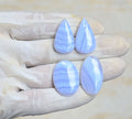 Natural Blue Lace Agate Gemstone Smooth Mix Shape Cabochon High Quality Loose Gemstones For Jewelry Making 25-28 MM Size 4Pcs V4229