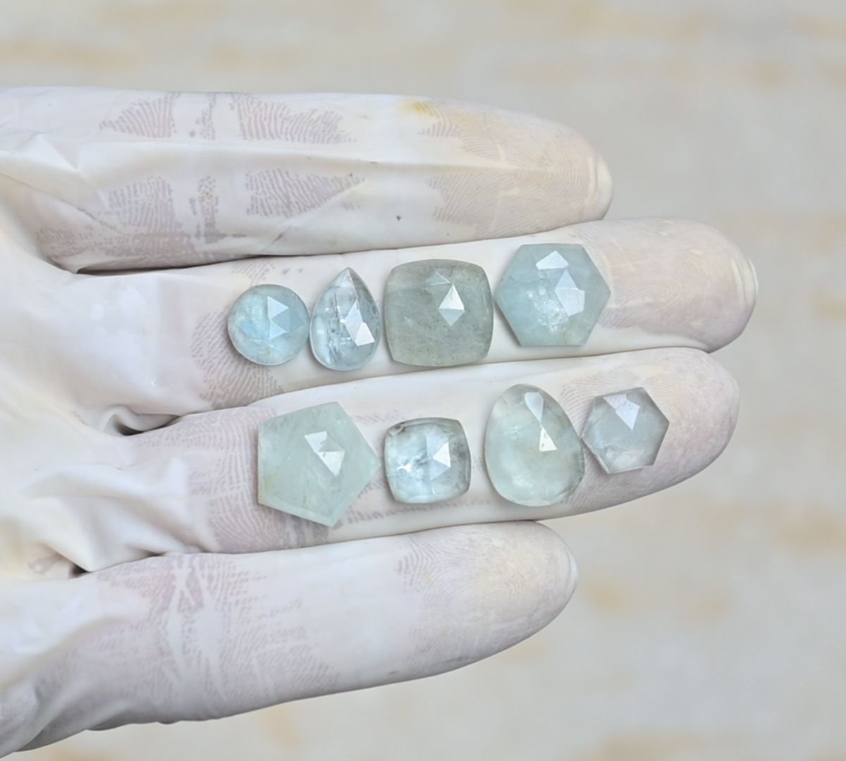 Natural Aquamarine Gemstone Rose Cut Mix Shape Cabochon High Quality Loose Gemstones For Jewelry Making 10-14 MM Size 8 Pcs V4230