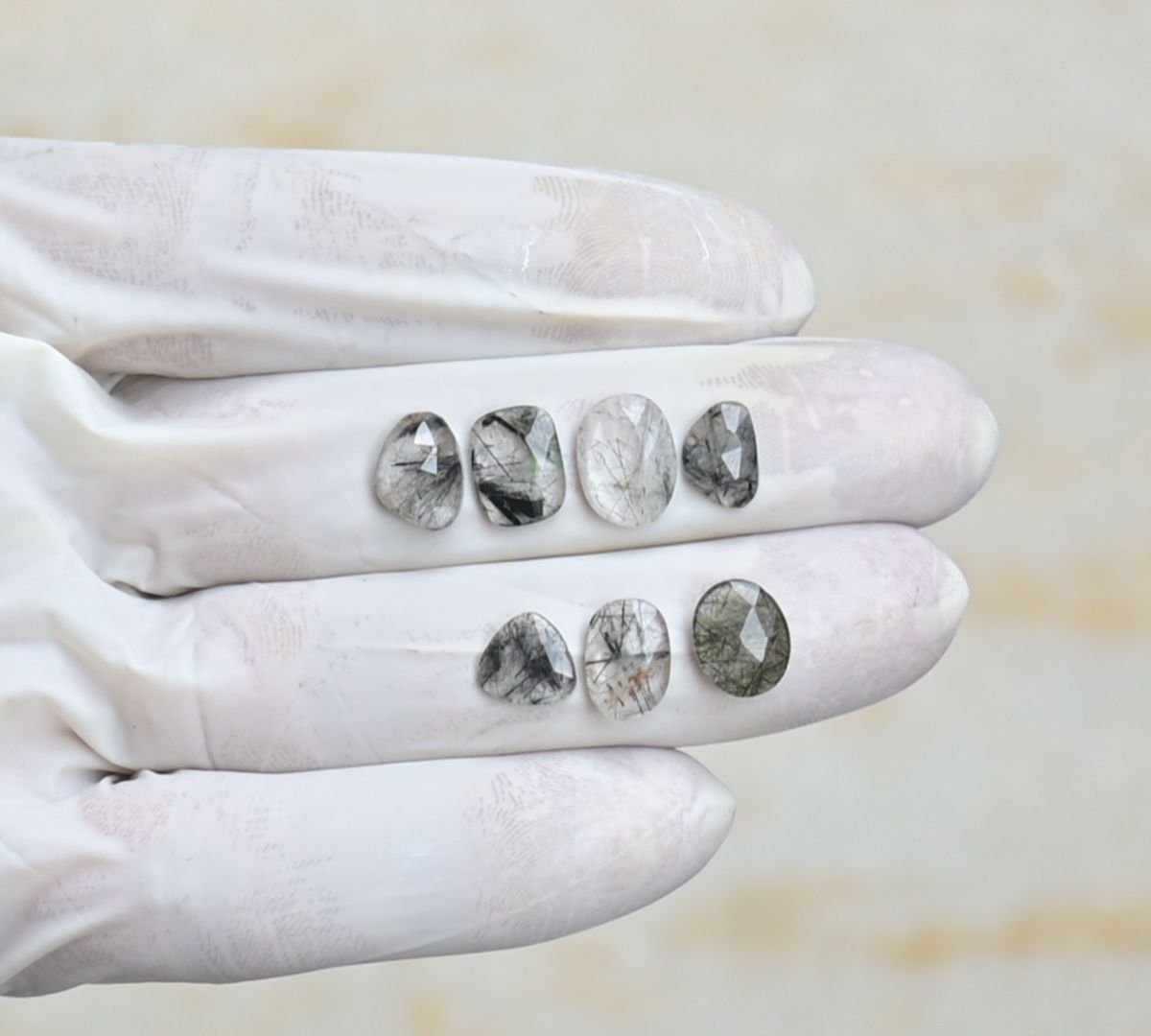 Natural Black Rutile Gemstone Rose Cut Mix Shape Cabochon High Quality Loose Gemstones For Jewelry Making 8-11 MM Size 7 Pcs V4244
