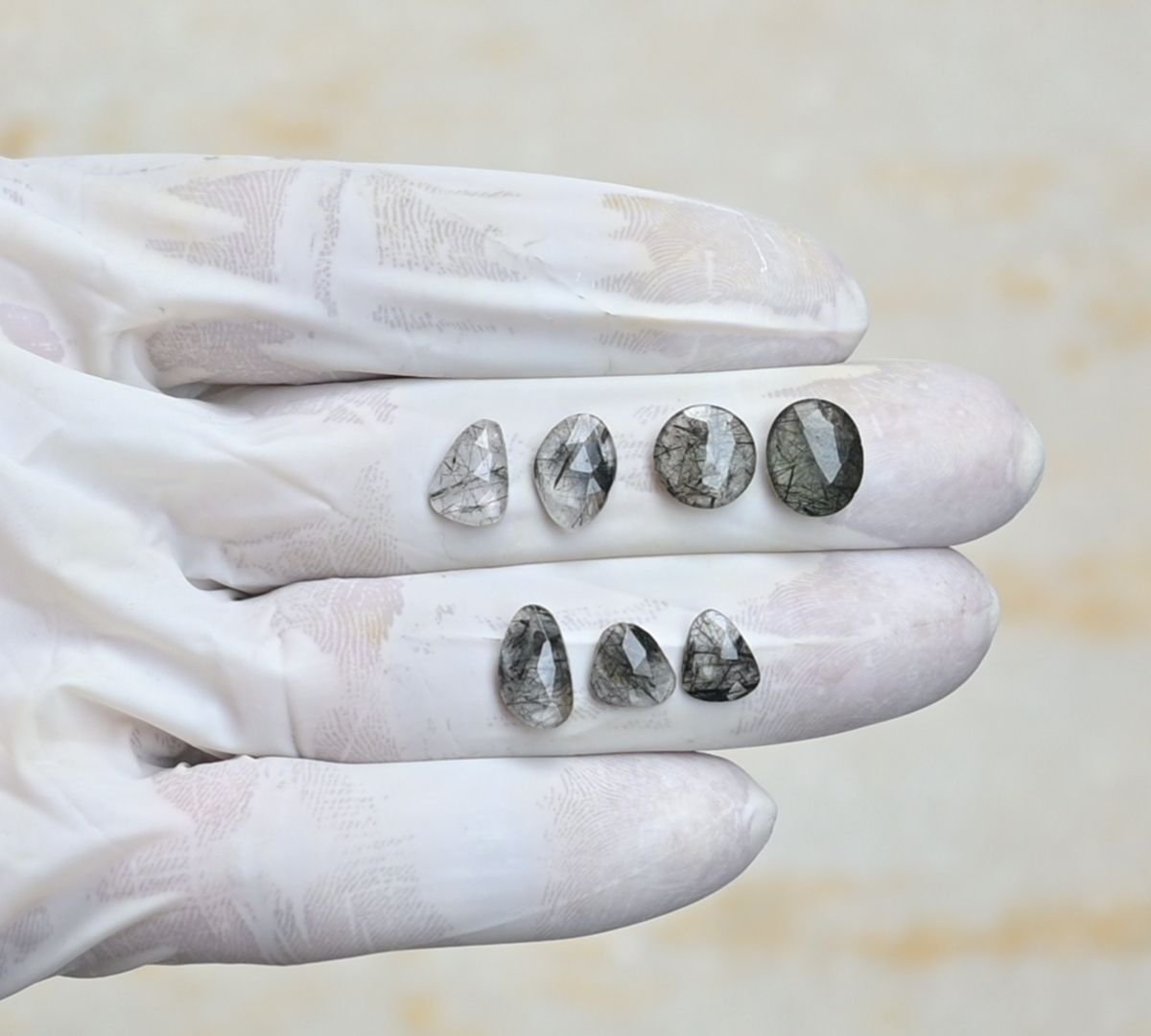 Natural Black Rutile Gemstone Rose Cut Mix Shape Cabochon High Quality Loose Gemstones For Jewelry Making 8-11 MM Size 7 Pcs V4249