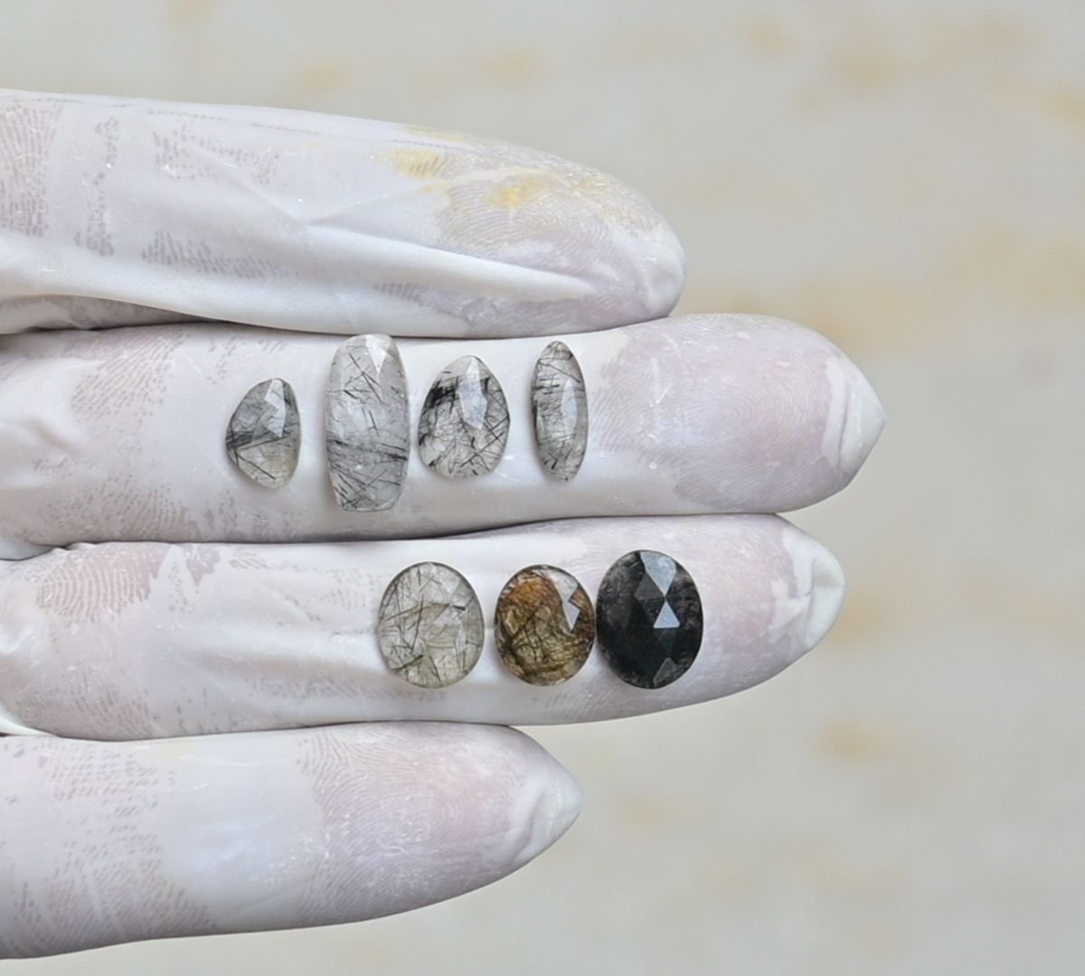 Natural Black Rutile Gemstone Rose Cut Mix Shape Cabochon High Quality Loose Gemstones For Jewelry Making 9-15 MM Size 7 Pcs V4256