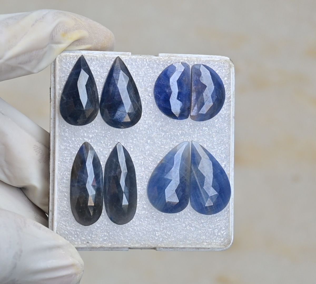 Natural Blue Sapphire Gemstone Rose Cut Mix Shape Cabochon Shape High Quality Loose Gemstones For Jewelry Making 18-26 MM Size 4 Pair V4260