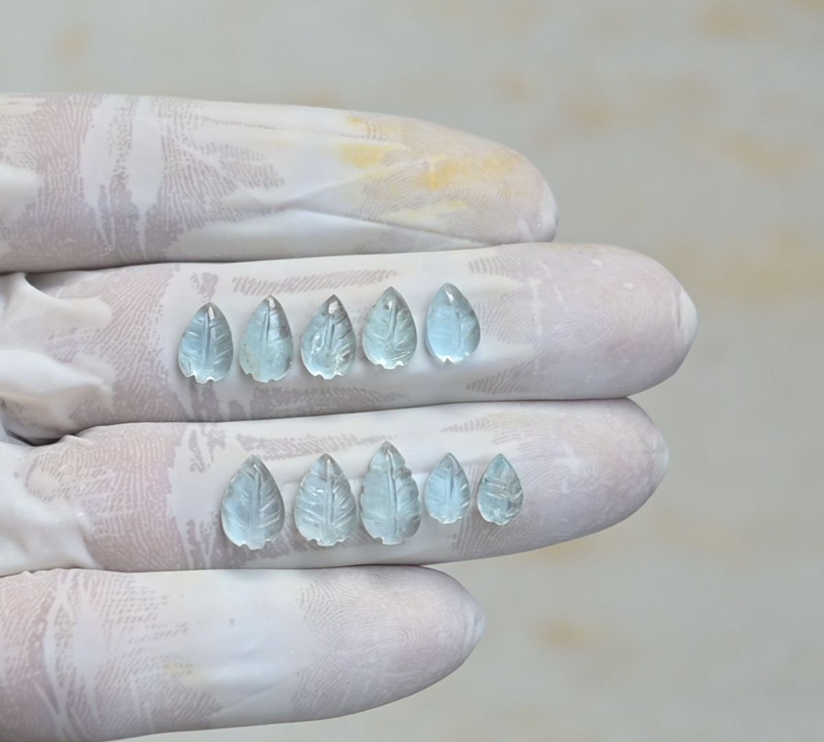 Natural Aquamarine Gemstone Hand Carved Leaf Shape Cabochon High Quality Loose Gemstones For Jewelry Making 8-11 MM Size 10 Pcs V4268