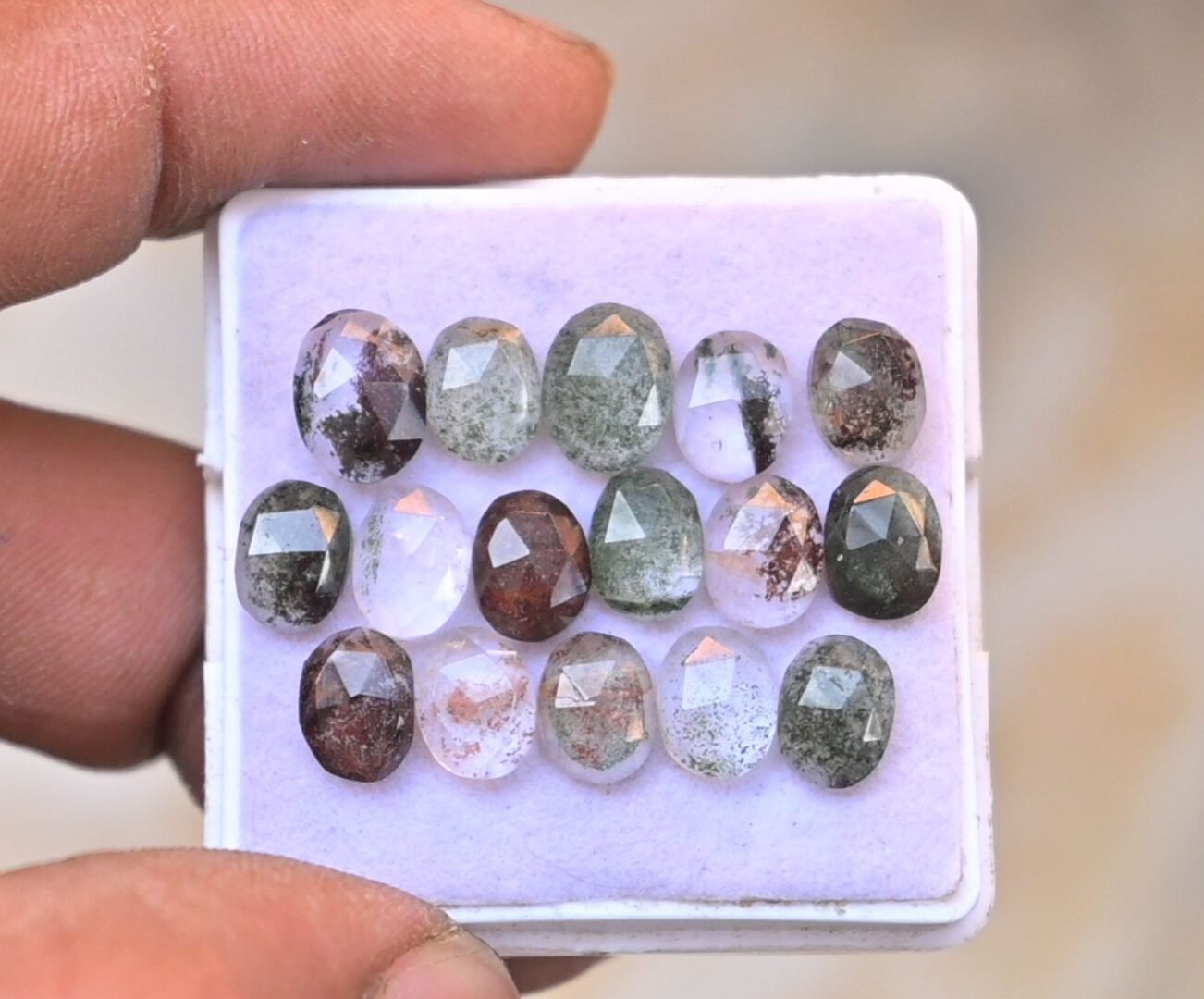 Natural Herkimer Lodolite Gemstone Rose Cut Oval Shape Cabochon High Quality Loose Gemstones For Jewelry Making 8-9 MM Size 16 Pcs V4677