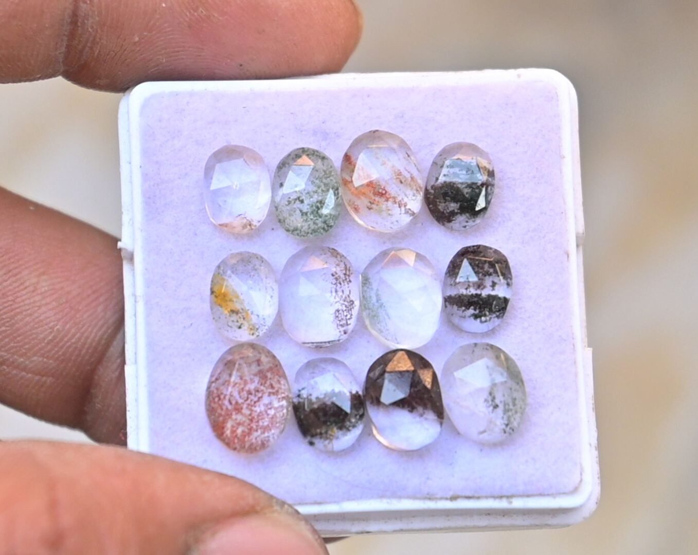 Natural Herkimer Lodolite Gemstone Rose Cut Oval Shape Cabochon High Quality Loose Gemstones For Jewelry Making 8-10 MM Size 12 Pcs V4678