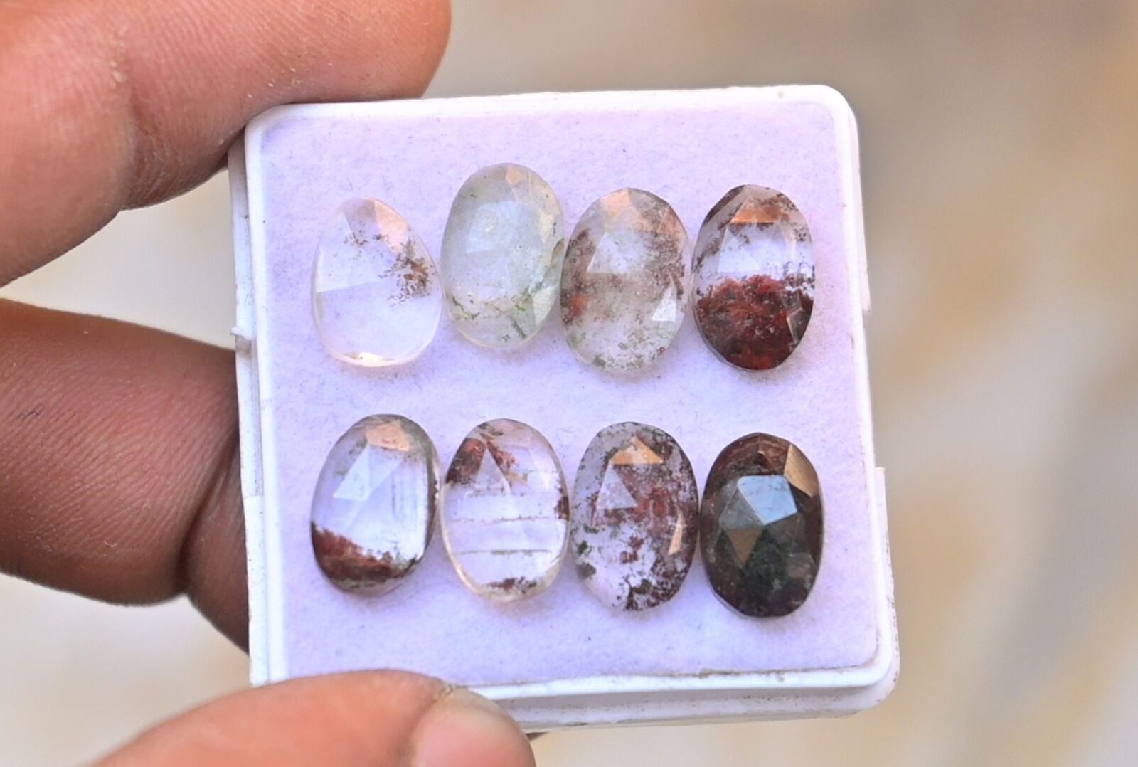 Natural Herkimer Lodolite Gemstone Rose Cut Mix Shape Cabochon High Quality Loose Gemstones For Jewelry Making 11-12 MM Size 8 Pcs V4680
