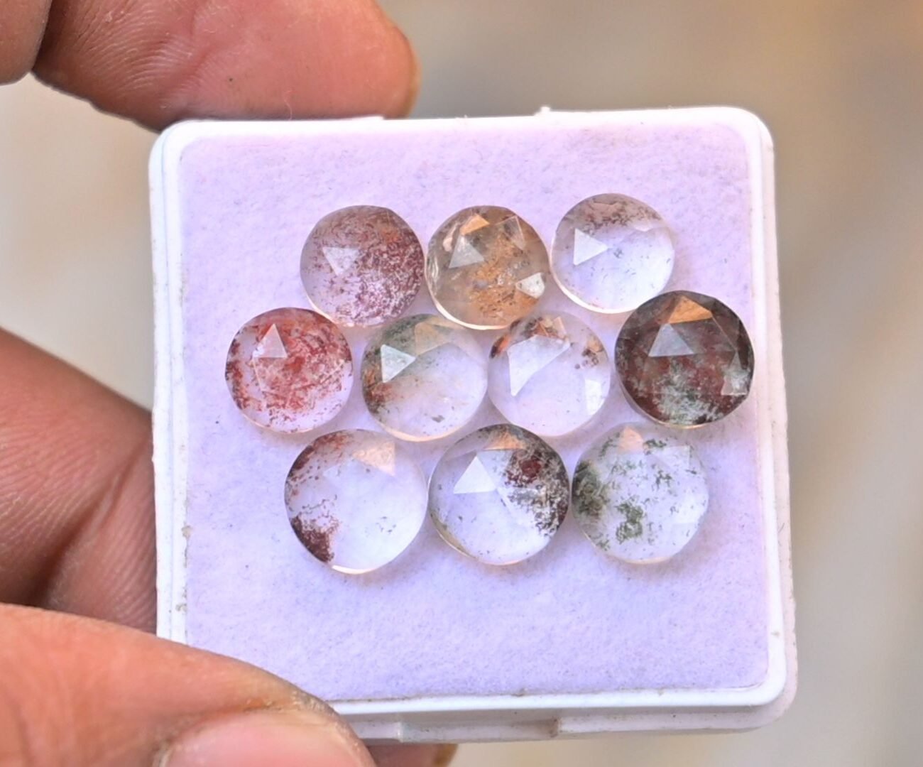 Natural Herkimer Lodolite Gemstone Rose Cut Round Shape Cabochon High Quality Loose Gemstones For Jewelry Making 8 MM Size 10 Pcs V4684