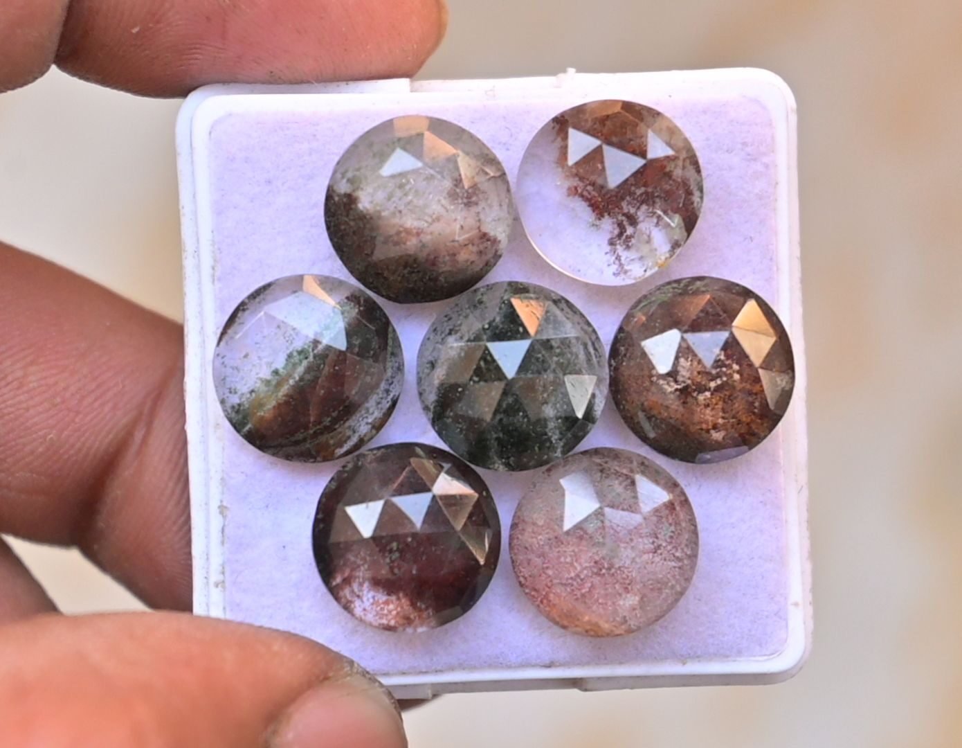 Natural Herkimer Lodolite Gemstone Rose Cut Round Shape Cabochon High Quality Loose Gemstones For Jewelry Making 12 MM Size 8 Pcs V4685