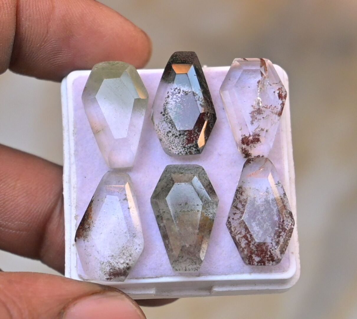 Natural Herkimer Lodolite Gemstone Step Cut Coffin Shape Cabochon High Quality Loose Gemstones For Jewelry Making 18-20 MM Size 6 Pcs V4690