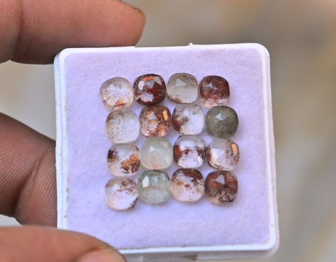 Natural Herkimer Lodolite Gemstone Rose Cut Cushion Shape Cabochon High Quality Loose Gemstones For Jewelry Making 6 MM Size 16 Pcs V4691