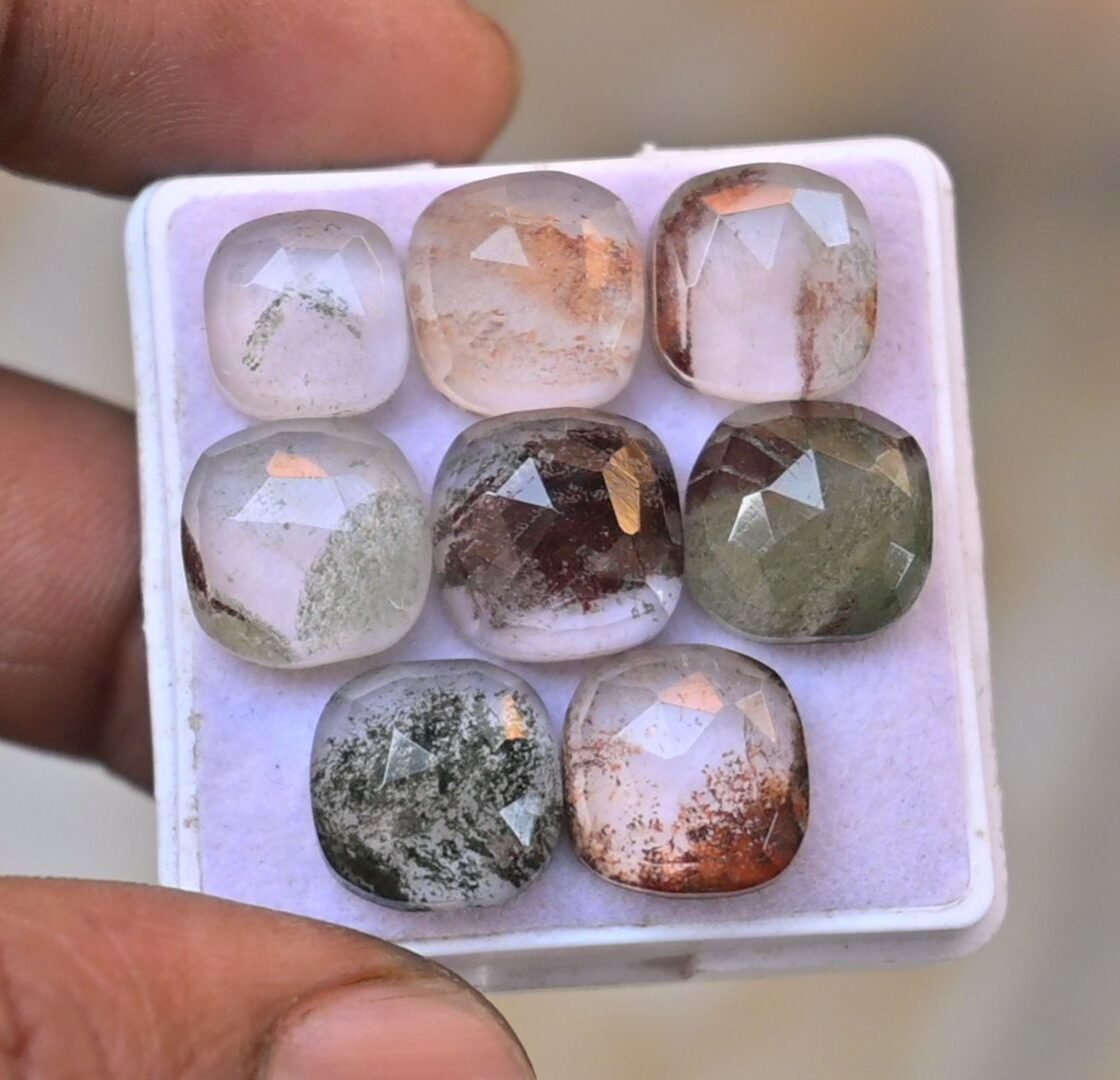 Natural Herkimer Lodolite Gemstone Rose Cut Cushion Shape Cabochon High Quality Loose Gemstones For Jewelry Making 10-12 MM Size 8 Pcs V4692