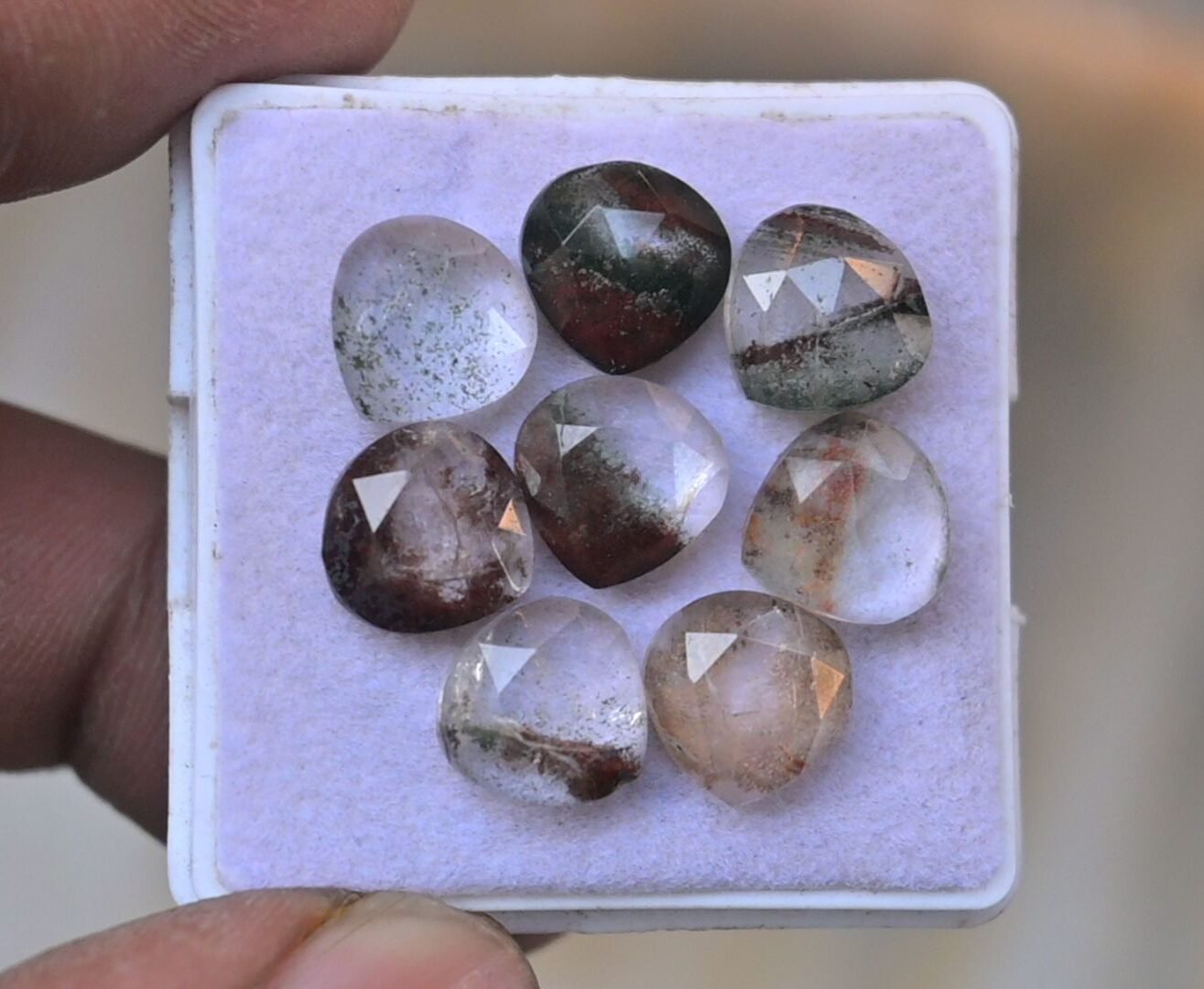 Natural Herkimer Lodolite Gemstone Rose Cut Heart Shape Cabochon High Quality Loose Gemstones For Jewelry Making 10 MM Size 8 Pcs V4693