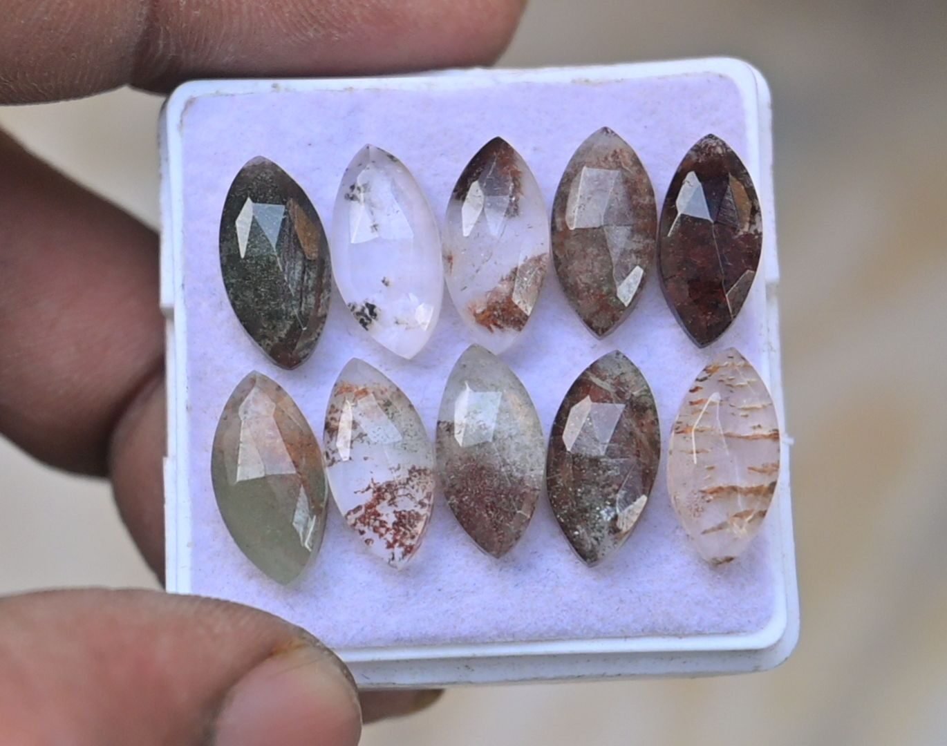 Natural Herkimer Lodolite Gemstone Rose Cut Marquise Shape Cabochon High Quality Loose Gemstones For Jewelry Making 9x7 MM Size 10 Pcs V4695
