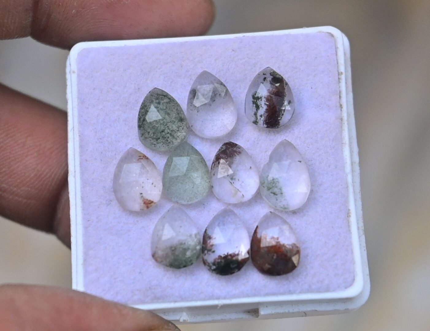 Natural Herkimer Lodolite Gemstone Rose Cut Pear Shape Cabochon High Quality Loose Gemstones For Jewelry Making 9-10 MM Size 10 Pcs V4698
