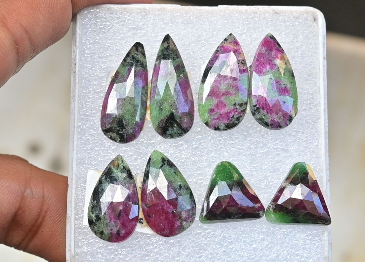 Natural Ruby Zoisite Gemstone Rose Cut Mix Shape Cabochon High Quality Loose Gemstone For Jewelry Making 14-24 MM Size 4 Pair V3735
