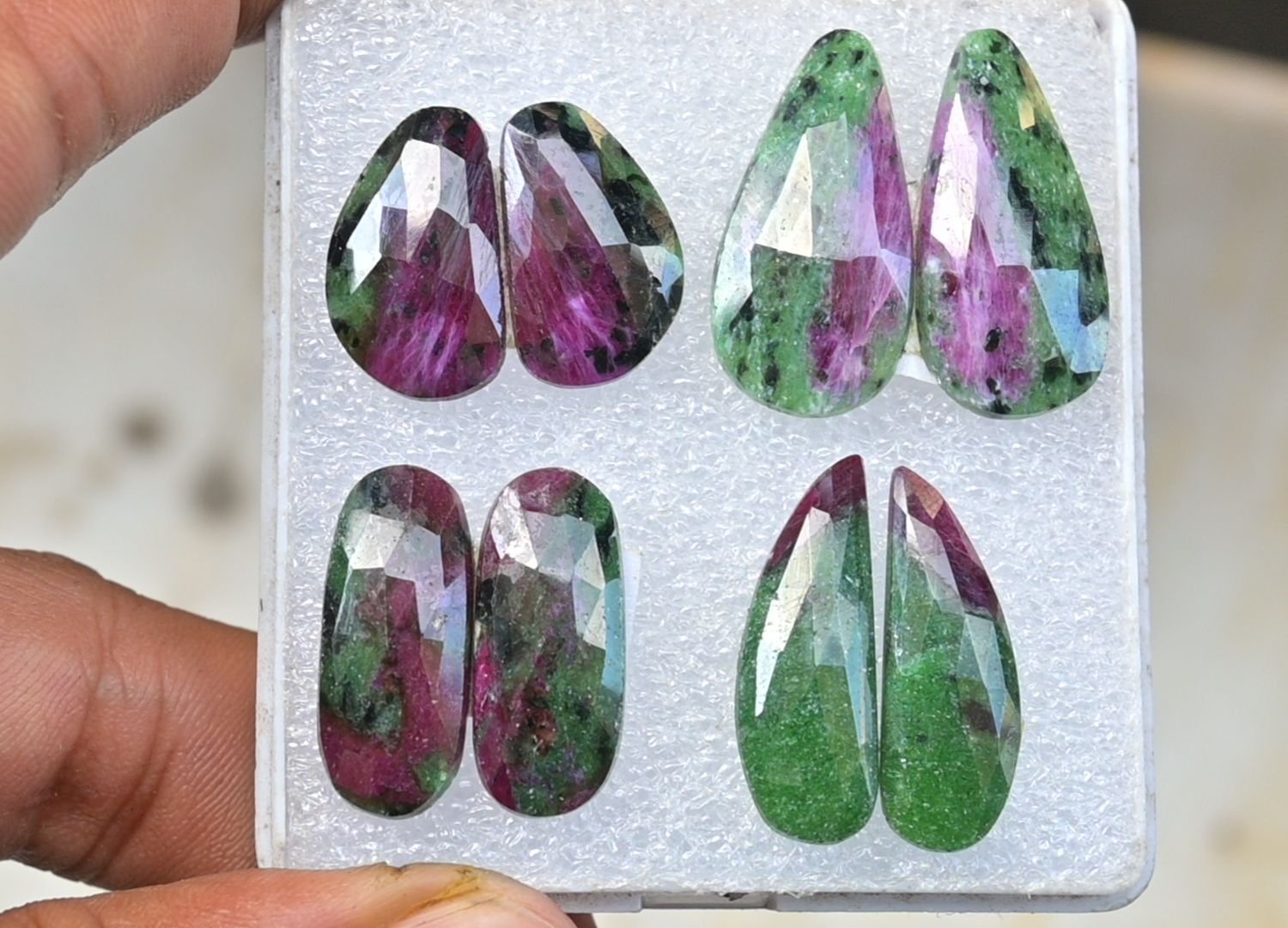 Natural Ruby Zoisite Gemstone Rose Cut Mix Shape Cabochon High Quality Loose Gemstone For Jewelry Making 19-26 MM Size 4 Pair V3736