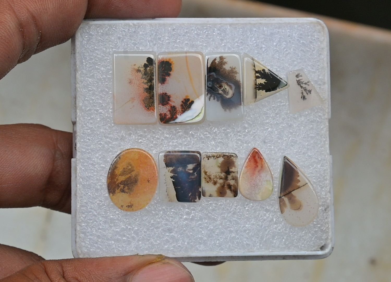 Natural Scenic Agate Gemstone Smooth Mix Shape Cabochon High Quality Loose Gemstone For Jewelry Making 10-17 MM Size 10 Pcs V3738