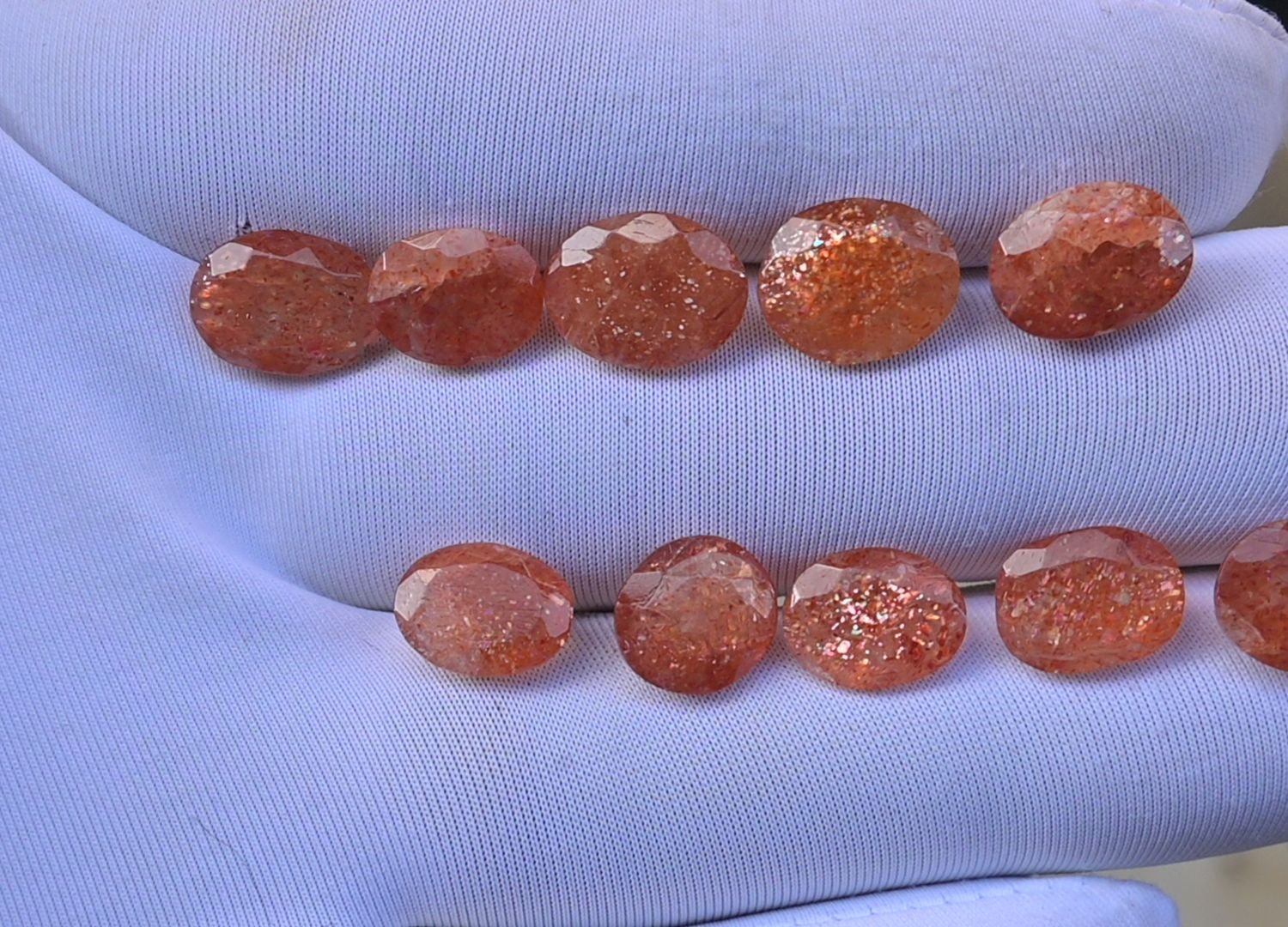 Natural Sunstone Gemstone Faceted Cut Oval Shape High Quality Loose Gemstones For Jewelry Making 9-11 MM Size 10 Pcs V3741