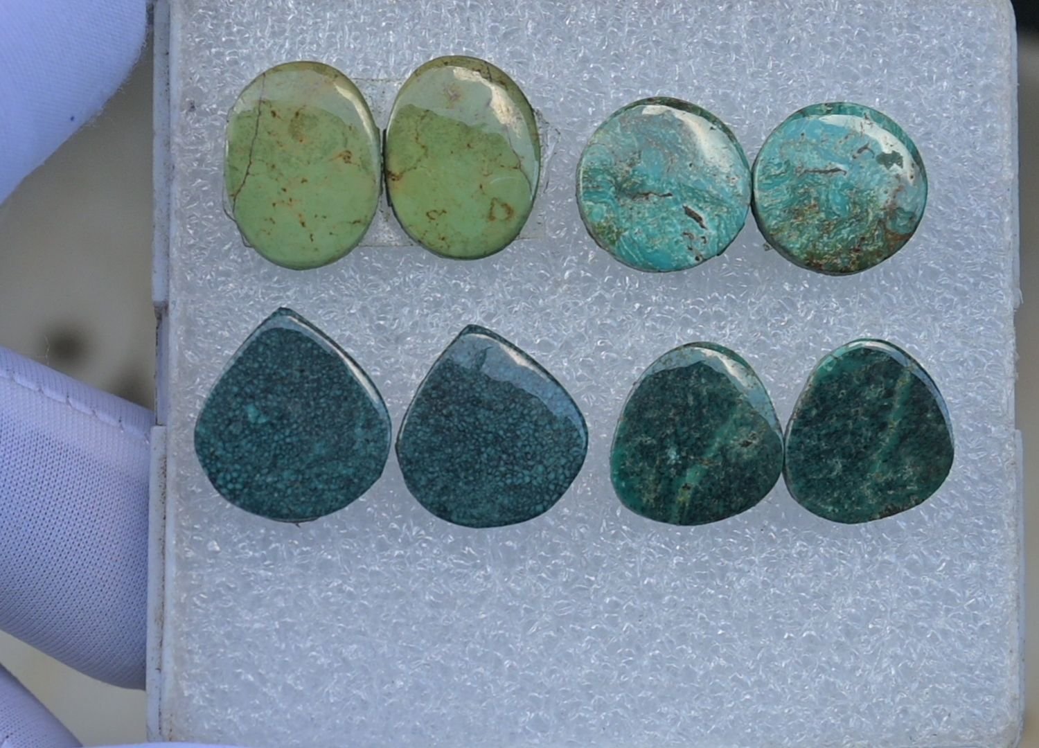 Natural Tibetan Turquoise Gemstone Smooth Mix Shape Cabochon High Quality Loose Gemstones For Jewelry Making 12-15 MM Size 4 Pair V3744