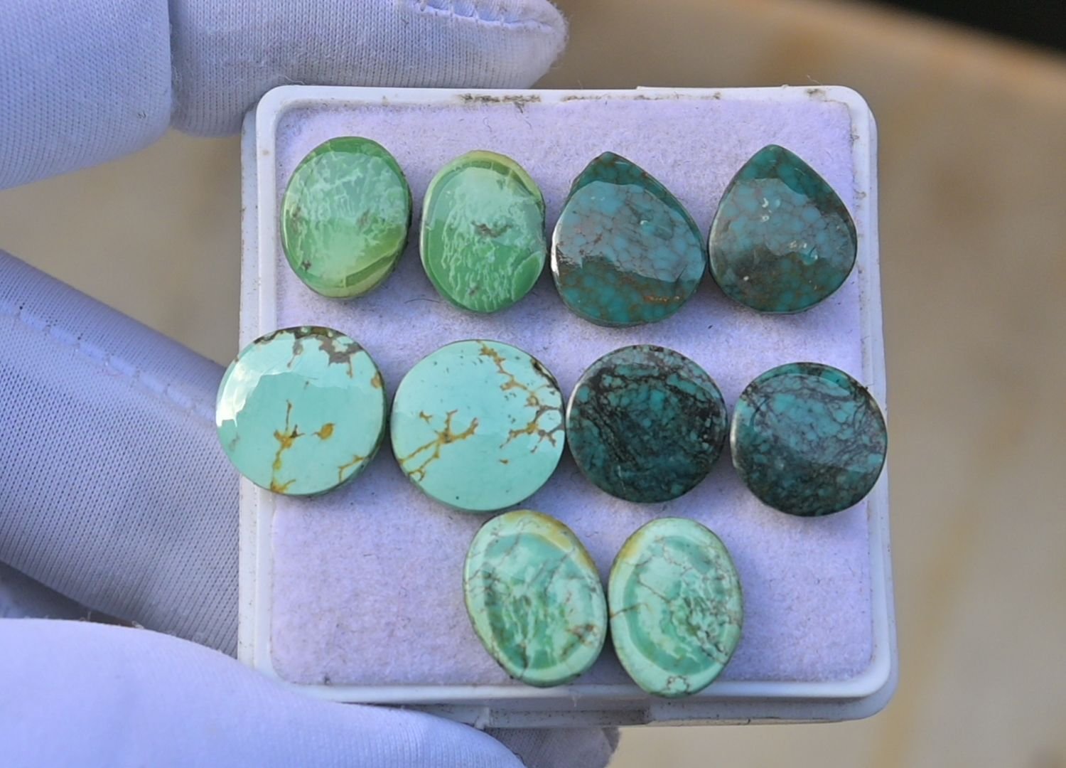 Natural Tibetan Turquoise Gemstone Smooth Mix Shape Cabochon High Quality Loose Gemstones For Jewelry Making 10-11 MM Size 5 Pair V3745