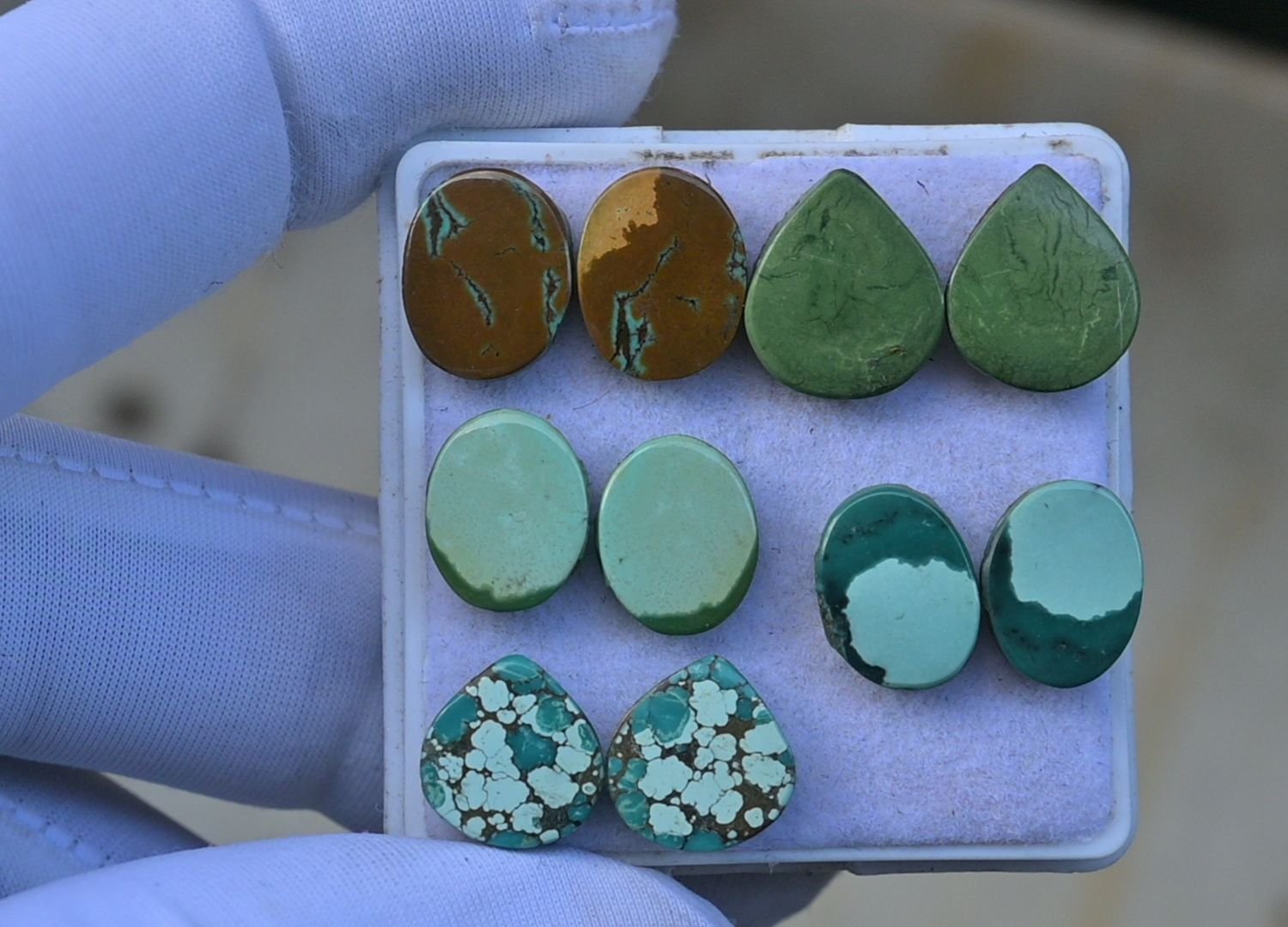 Natural Tibetan Turquoise Gemstone Smooth Mix Shape Cabochon High Quality Loose Gemstones For Jewelry Making 10-12 MM Size 5 Pair V3746