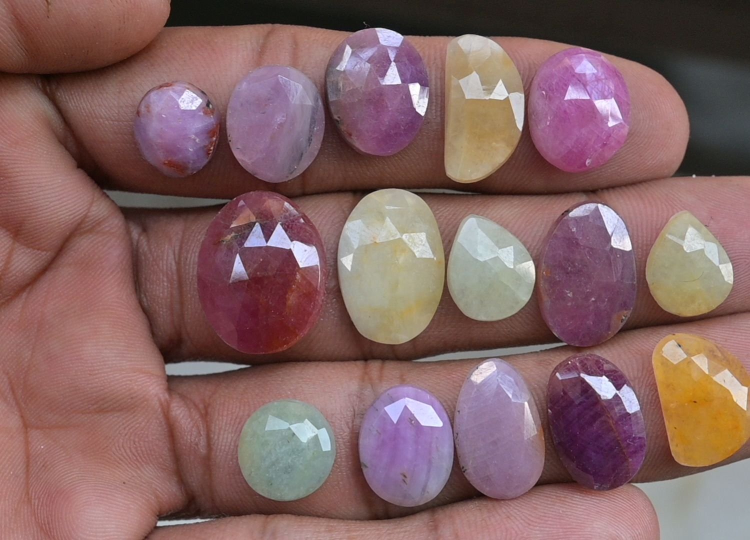 Natural Sapphire Gemstone Rose Cut Mix Shape Cabochon High Quality Loose Gemstones For Jewelry Making 11-19 MM Size 15 Pcs V3753