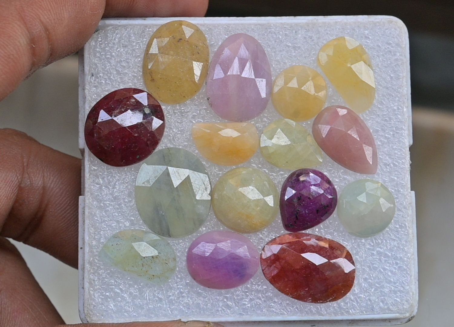 Natural Sapphire Gemstone Rose Cut Mix Shape Cabochon High Quality Loose Gemstones For Jewelry Making 10-18 MM Size 15 Pcs V3755