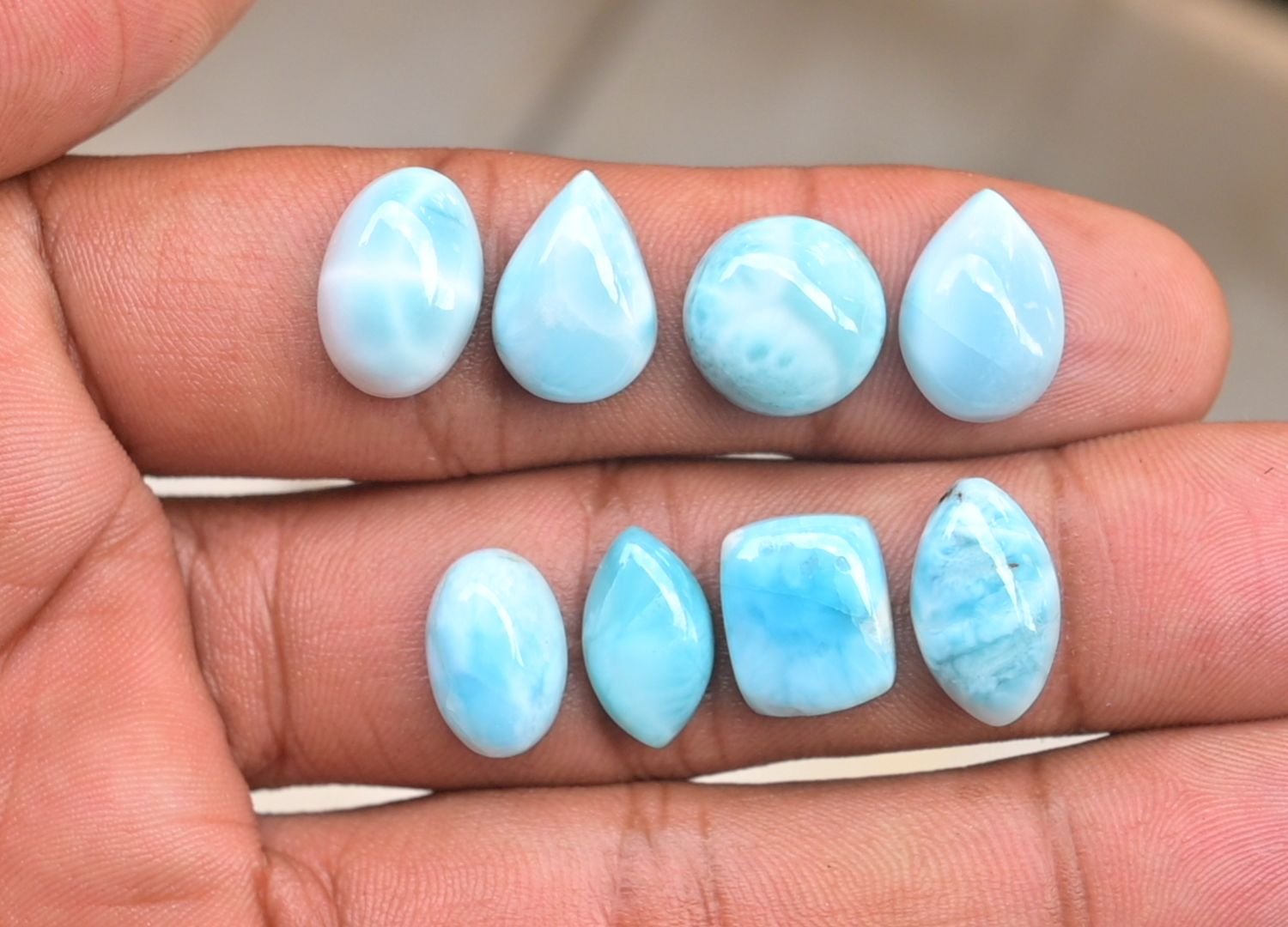 Natural Larimar Gemstone Smooth Mix Shape Cabochon High Quality Loose Gemstones For Jewelry Making 12-15 MM Size 8 Pcs V3770