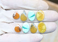 Natural Tibetan Turquoise Gemstone Smooth Mix Shape Cabochon High Quality Loose Gemstones For Jewelry Making 11-16 MM Size 4 Pair V3789