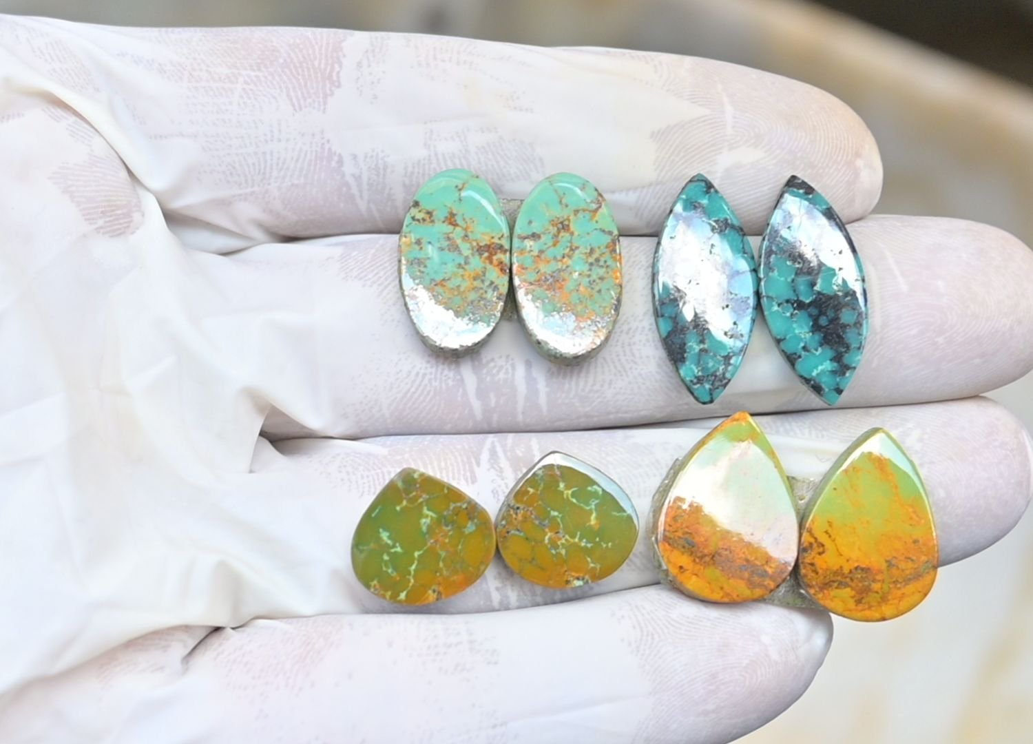 Natural Tibetan Turquoise Gemstone Smooth Mix Shape Cabochon High Quality Loose Gemstones For Jewelry Making 12-22 MM Size 4 Pair V3790