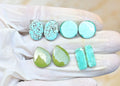 Natural Tibetan Turquoise Gemstone Smooth Mix Shape Cabochon High Quality Loose Gemstones For Jewelry Making 13-16 MM Size 4 Pair V3797