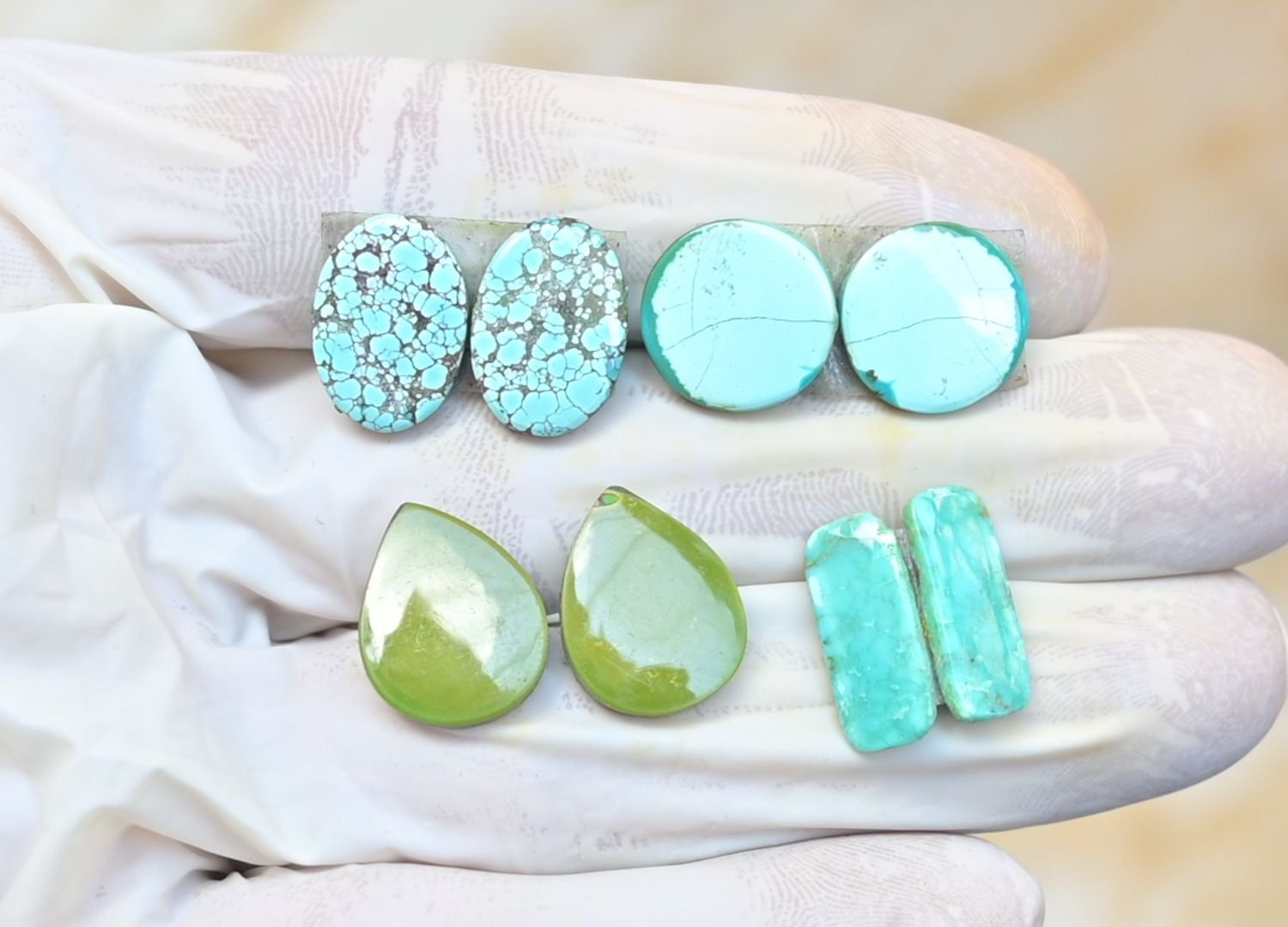 Natural Tibetan Turquoise Gemstone Smooth Mix Shape Cabochon High Quality Loose Gemstones For Jewelry Making 13-16 MM Size 4 Pair V3797