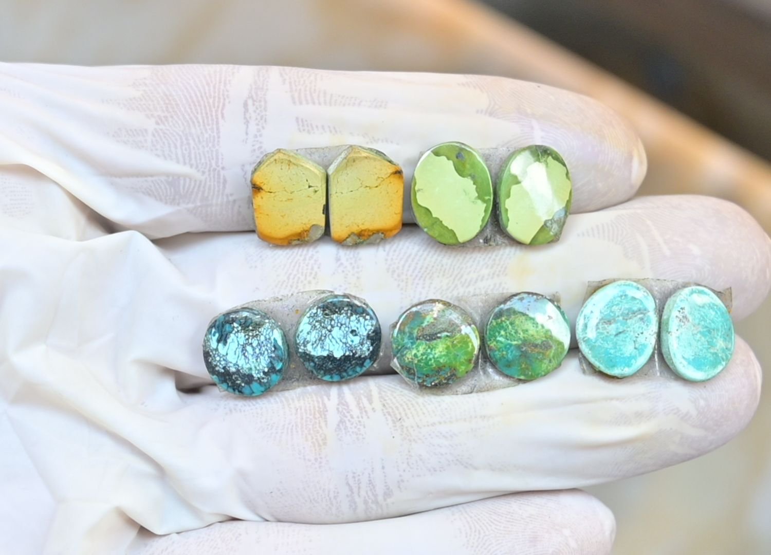 Natural Tibetan Turquoise Gemstone Smooth Mix Shape Cabochon High Quality Loose Gemstones For Jewelry Making 13-11 MM Size 5 Pair V3799