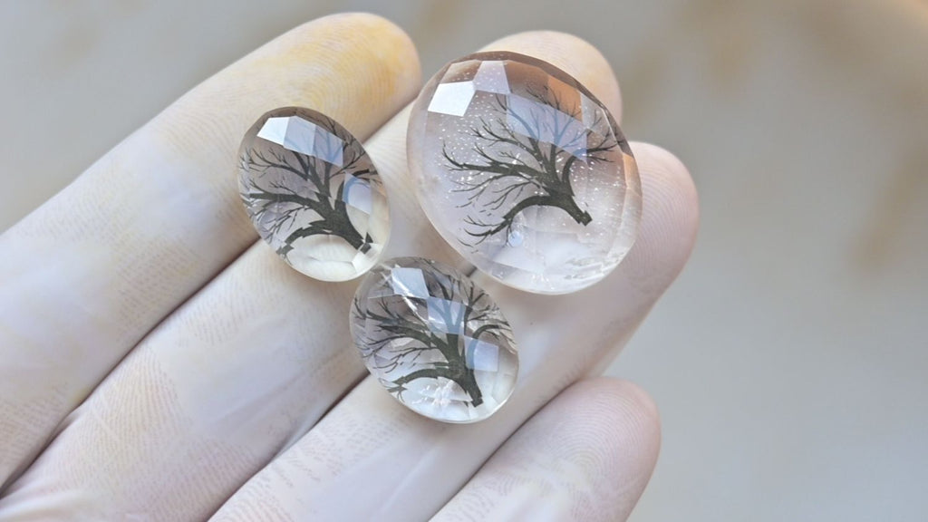 Natural Crystal Quartz Doublet Gemstone Rose Cut Oval Shape Cabochon Loose Gemstone For Jewelry Making Wholesalegems 17-25 MM Size 3 Pcs SM25464