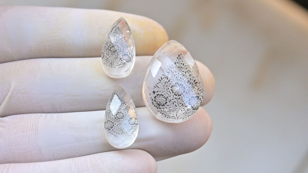 Natural Crystal Quartz Doublet Gemstone Checker Cut Pear Shape Cabochon Loose Gemstone For Jewelry Making Wholesalegems 19-29 MM Size 3 Pcs SM25467