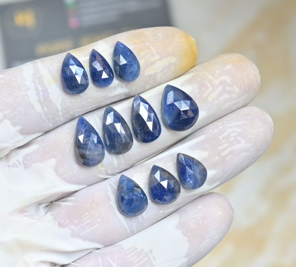 Natural Blue Sapphire Gemstone Rose Cut Pear Shape Cabochon Loose Gestone For Jewelry Making Wholesalegems 12-15 MM Size 10 Pcs SM25476