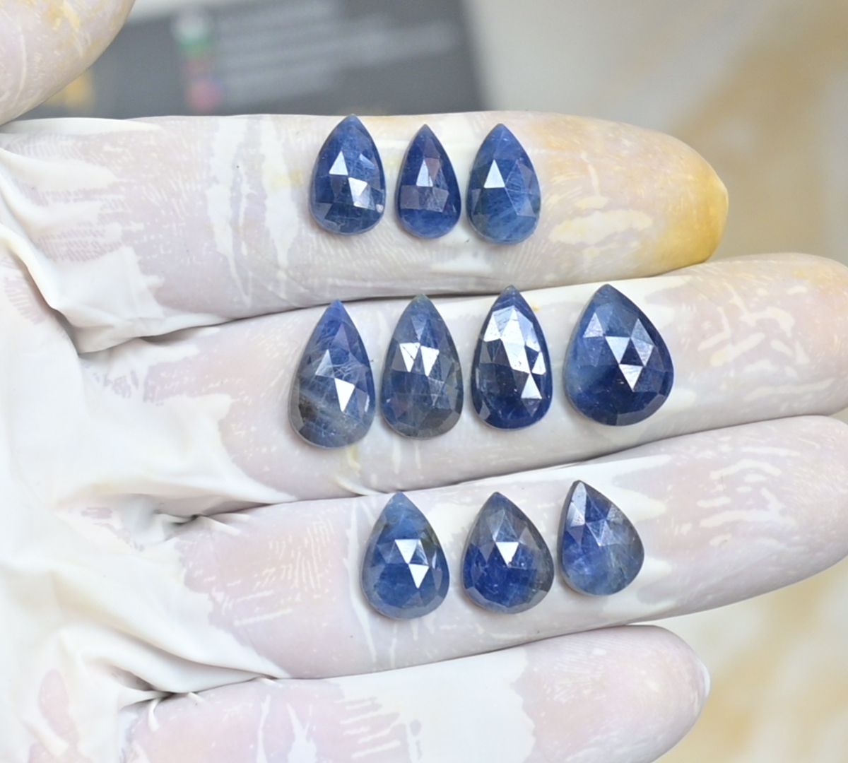 Natural Blue Sapphire Gemstone Rose Cut Pear Shape Cabochon Loose Gestone For Jewelry Making Wholesalegems 12-15 MM Size 10 Pcs SM25476