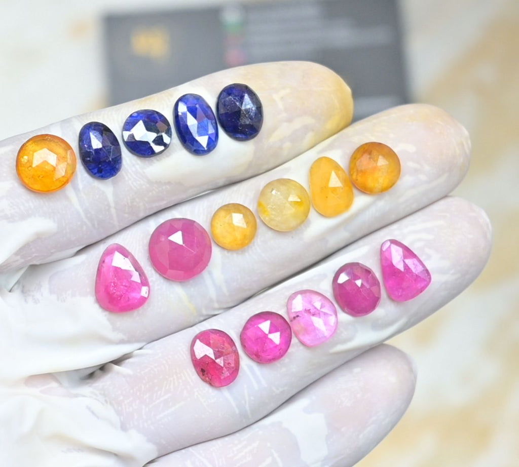 Natural Multi Sapphire Gemstone Rose Cut Mix Cabochon Loose Gemstone For Jewelry Making Wholesalegems 8-12 MM Size 16 Pcs SM25478