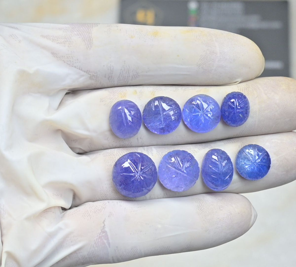 Natural Tanzanite Gemstone Hand Carved Mix Shape Cabochon Loose Gemstone For Jewelry Making Wholesalegems 11-14 MM Size 8 Pcs SM25481