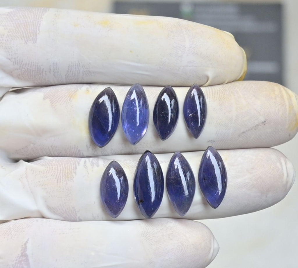 Natural Iolite Gemstone Smooth Marquise Shape Cabochon Loose Gemstone For Jewelry Making Wholesalegems 14-18 MM Size 8 Pcs SM25482