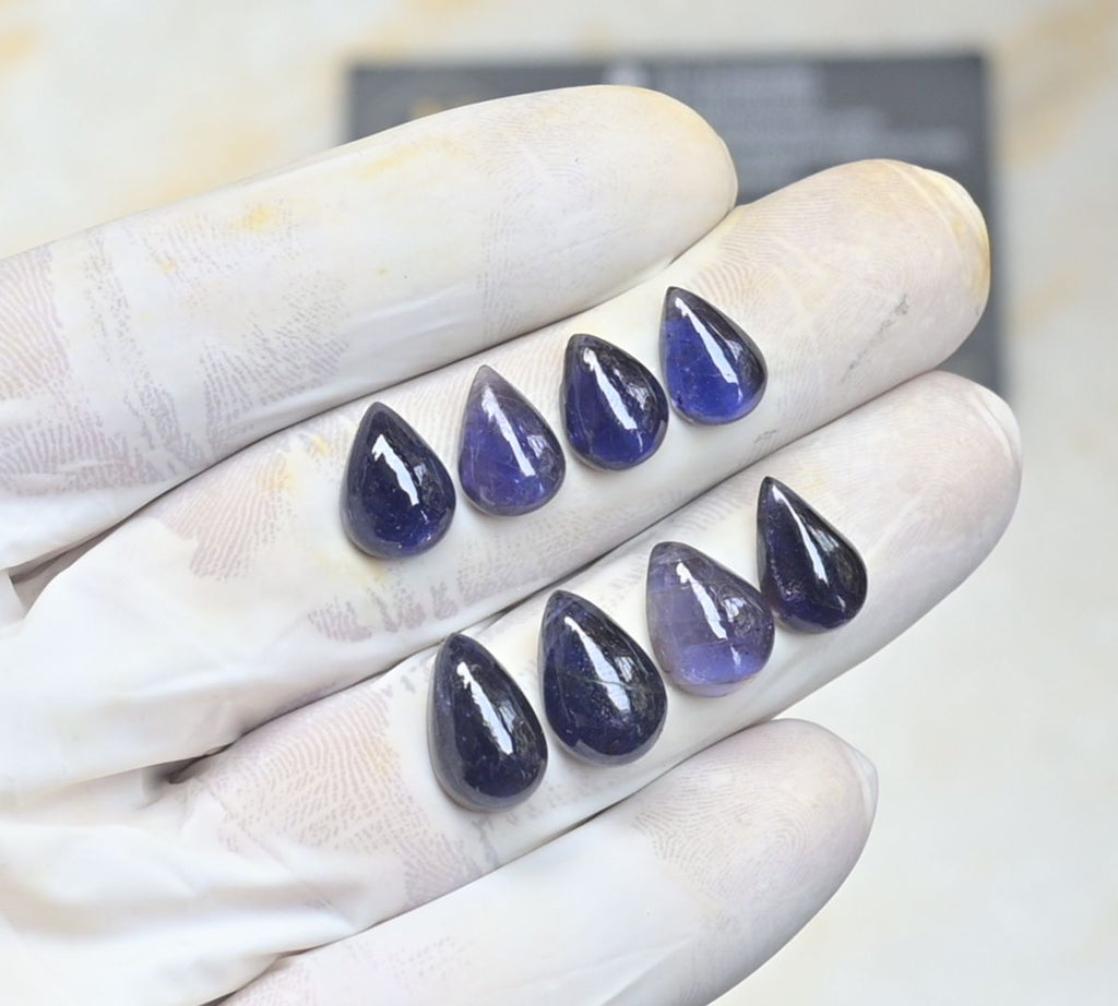 Natural Iolite Gemstone Smooth Pear Shape Cabochon Loose Gemstone For Jewelry Making Wholesalegems 11-14 MM Size 8 Pcs SM25483
