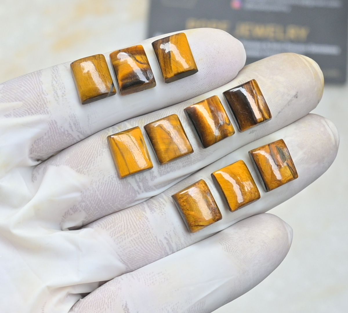 Natural Tiger Eye Gemstone Smooth Rectangle Shape Cabochon Loose Gemstone For Jewelry Making Wholesalegems 11x9 MM Size 10 Pcs SM25484