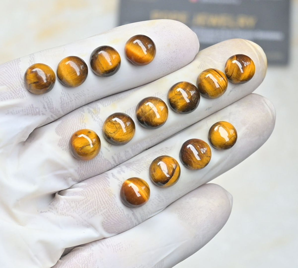 Natural Tiger Eye Gemstone Smooth Round Shape Cabochon Loose Gemstone For Jewelry Making Wholesalegems 9-10 MM Size 14 Pcs SM25485