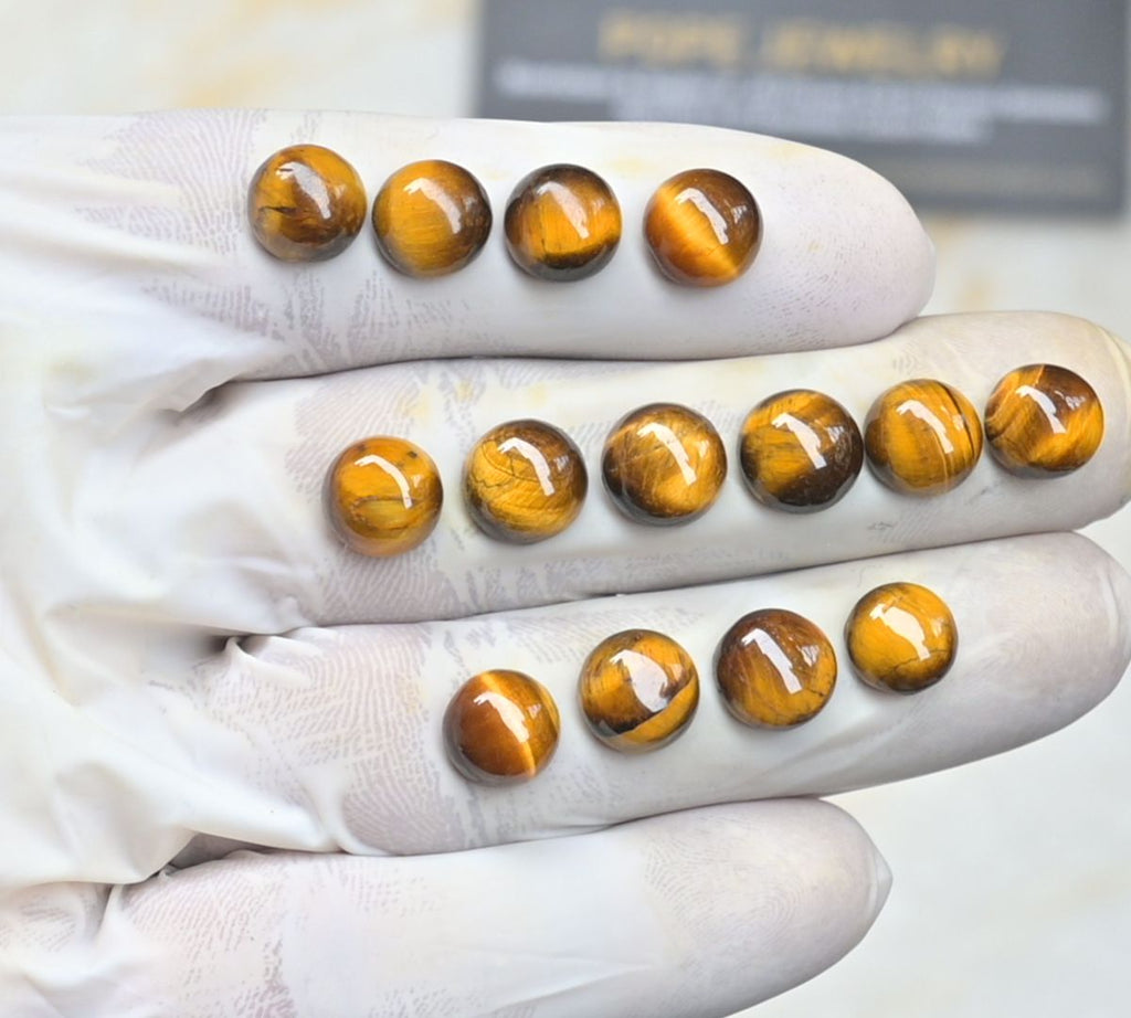 Natural Tiger Eye Gemstone Smooth Round Shape Cabochon Loose Gemstone For Jewelry Making Wholesalegems 9-10 MM Size 14 Pcs SM25485